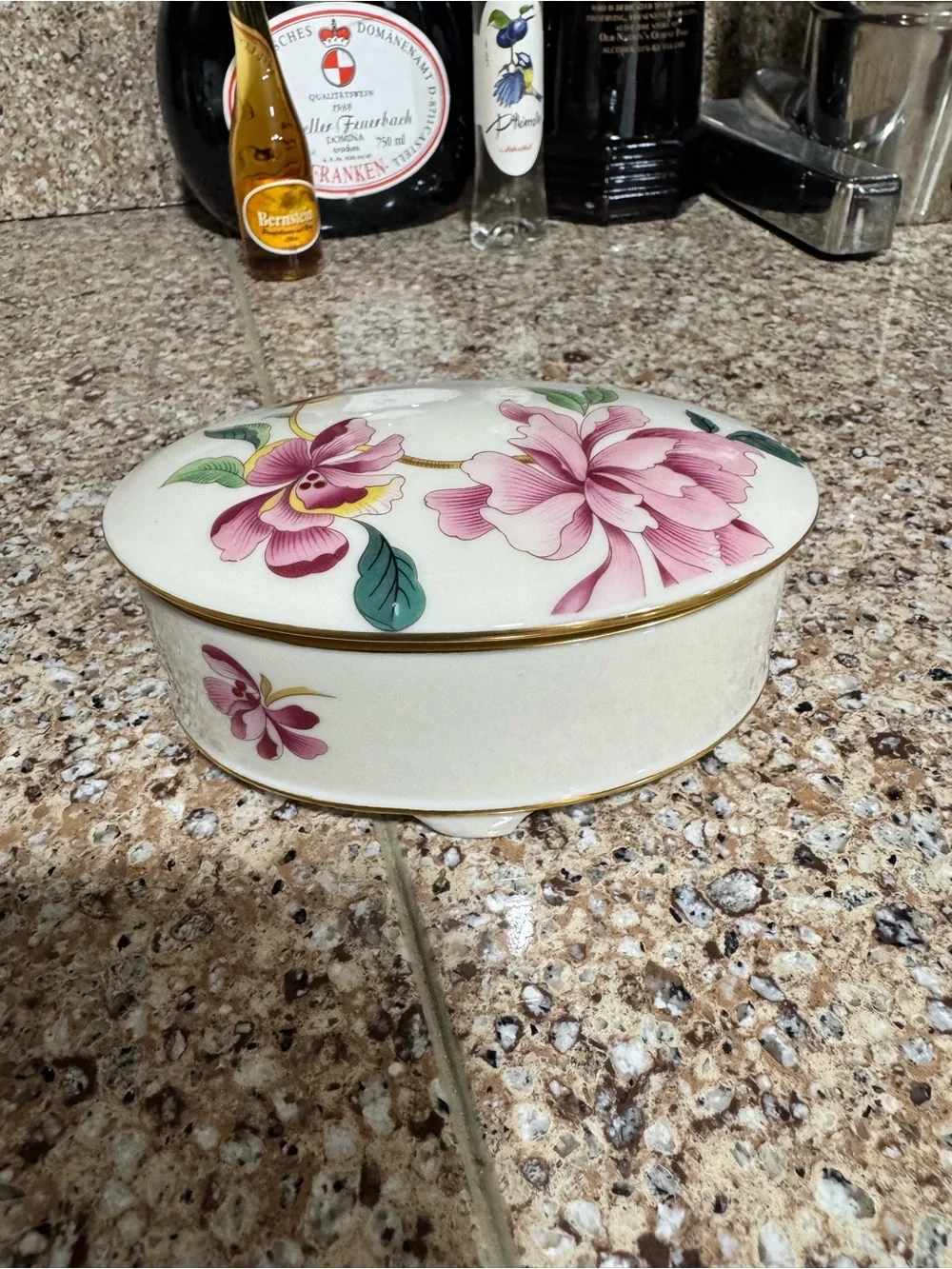 Lenox Pink Floral Porcelain Vanity Set with Gold Trim